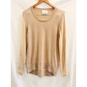 3.1 Phillip Lim Beige Double Layer Shoulder Wool Silk Blend Sweater Soft Cozy‎